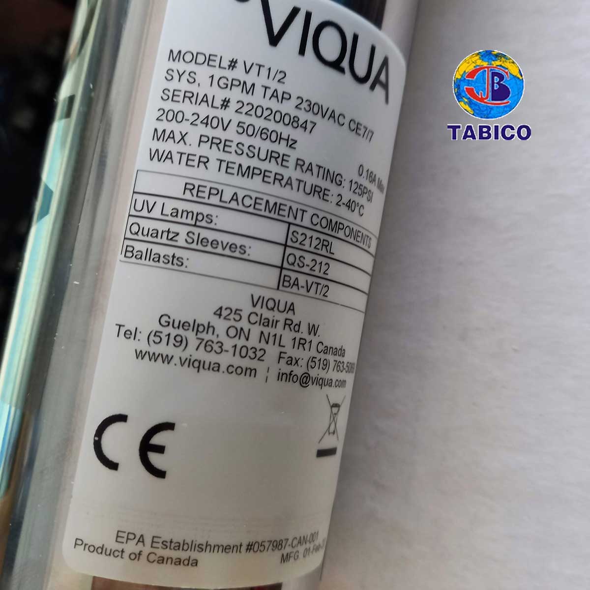 thông số đèn UV Viqua VT1